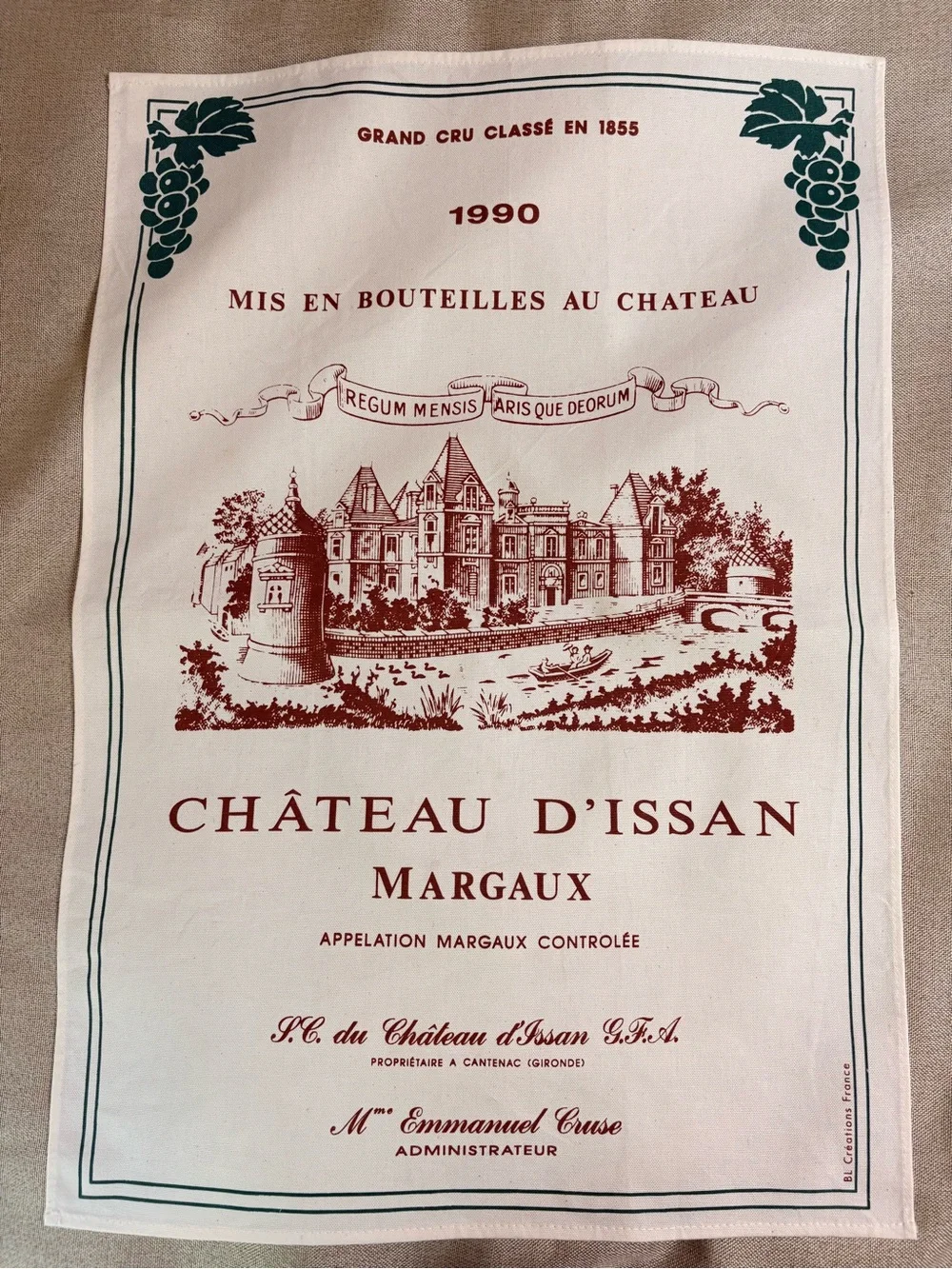 Set 2 Vintage French Chateau Wine Tea Towels 1990 France Cotton Unused